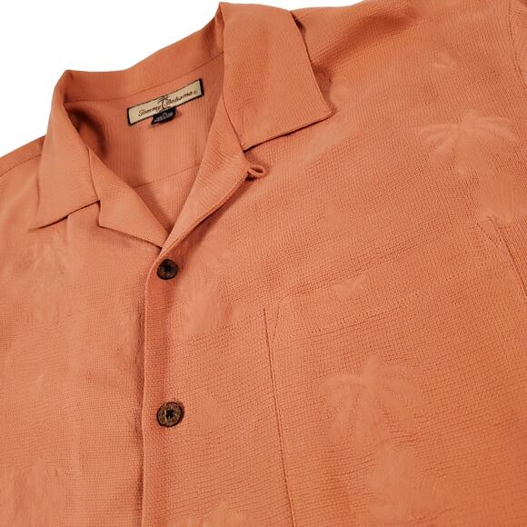 Tommy Bahama Mens Orange Palm Tree Embroidered Silk Hawaiian Button Shirt M - Picture 1 of 9
